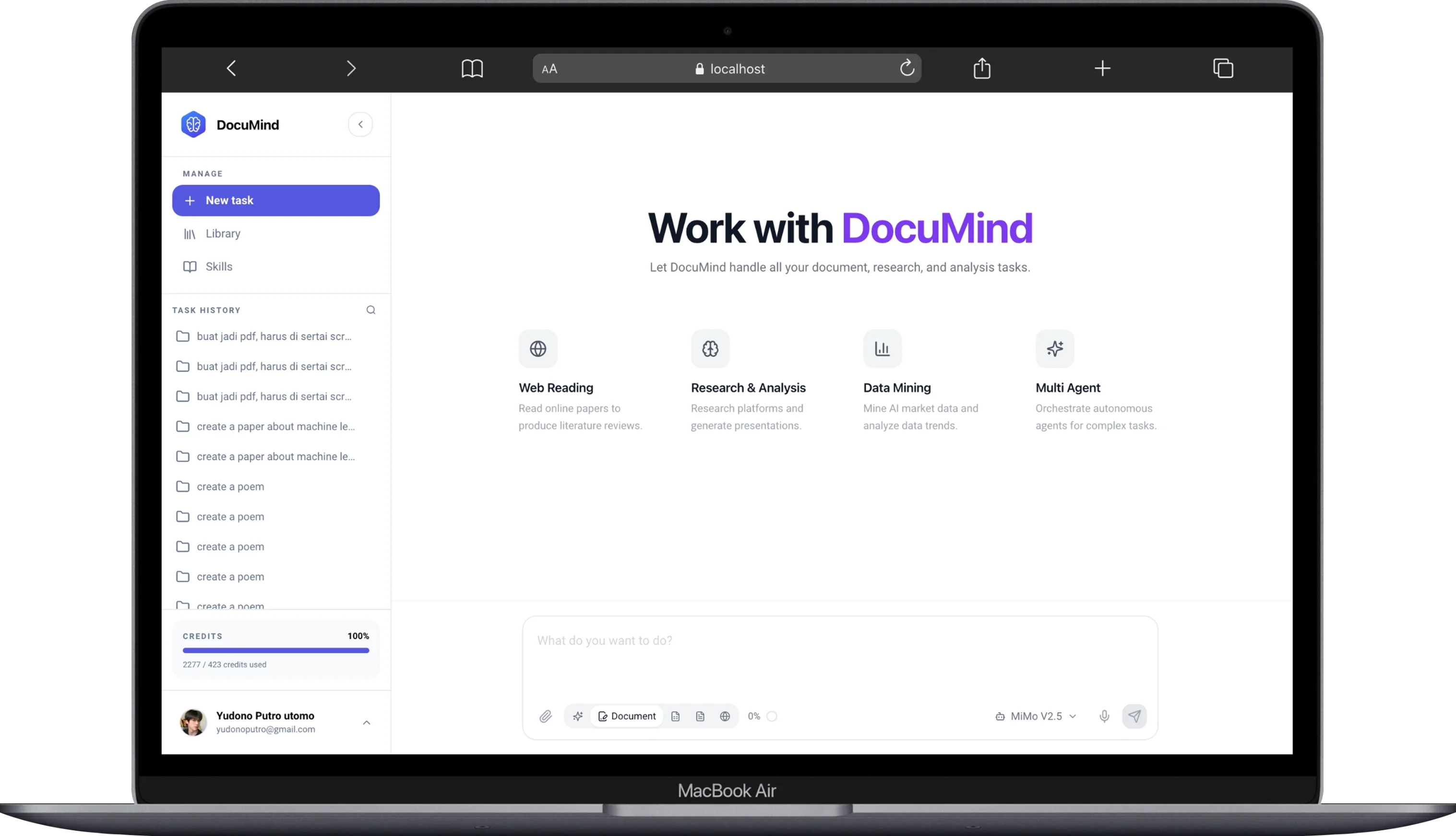 Antarmuka DocuMind yang mudah dipakai